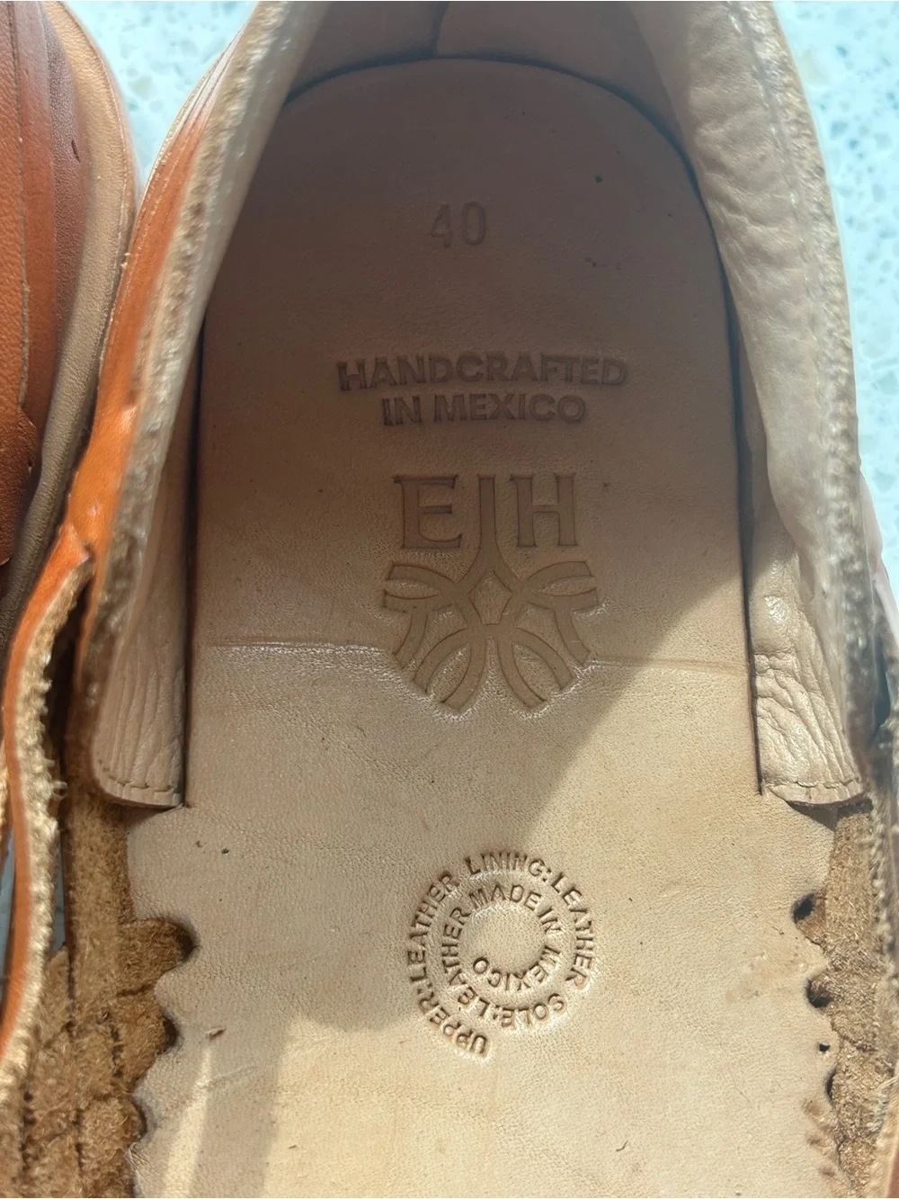 Mexican Huarache Sandals Size 40 Brown Woven Genuine Leather Handmade